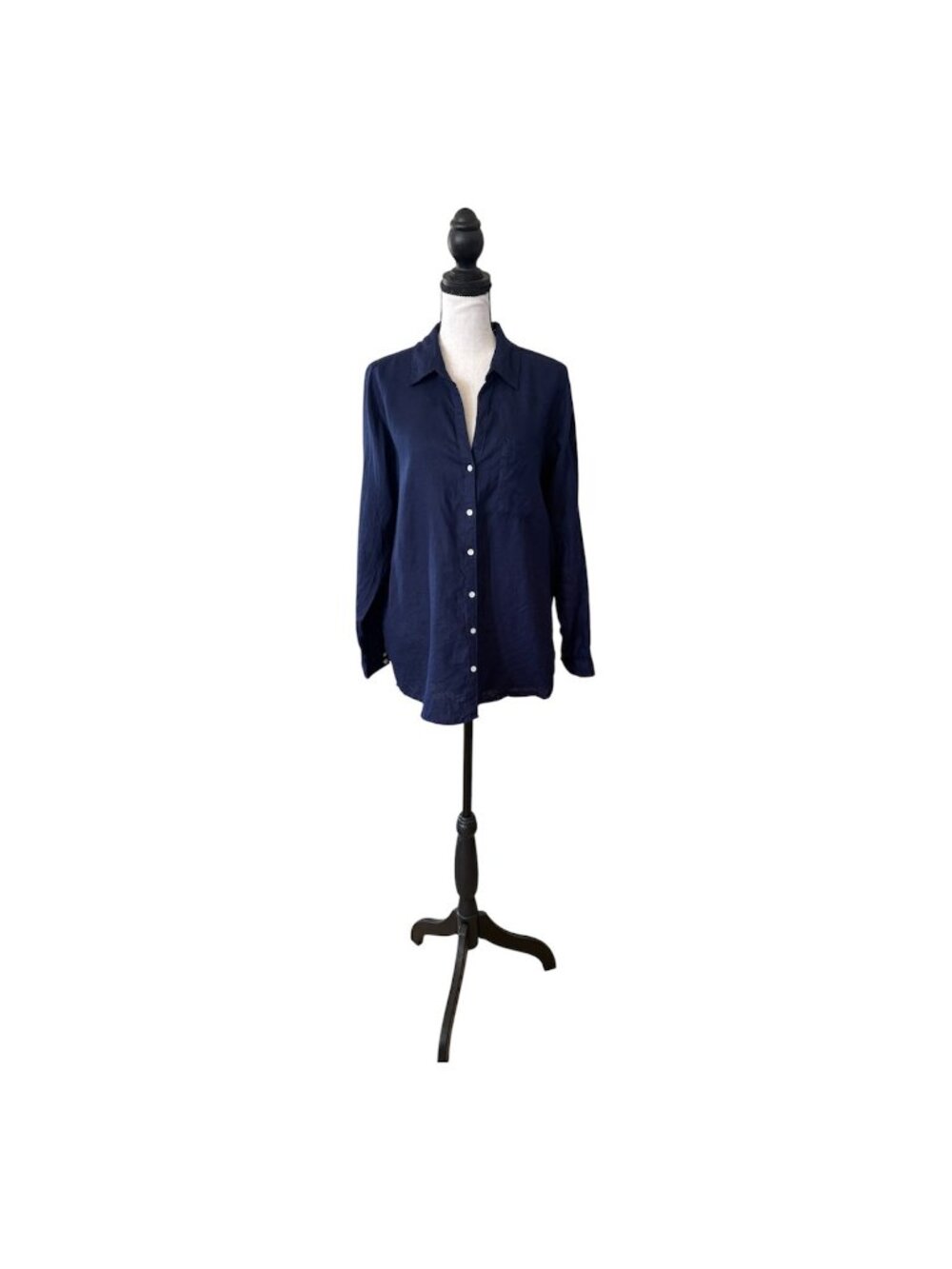 Women's Sigrid Olsen Button Down Navy 100% Linen Roll Tab Sleeve Size Medium